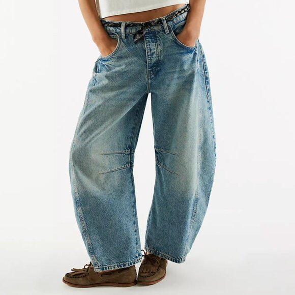 We The Free Good Luck Mid-Rise Barrel Jeans Sz 31 - Picture 1 of 15